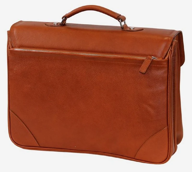 Casa Padrino Luxus Echtleder Aktentasche Braun / Silber 42 x 16 x H. 29 cm - Herren Laptoptasche aus hochwertigem Leder - Luxus Herren Accessoires