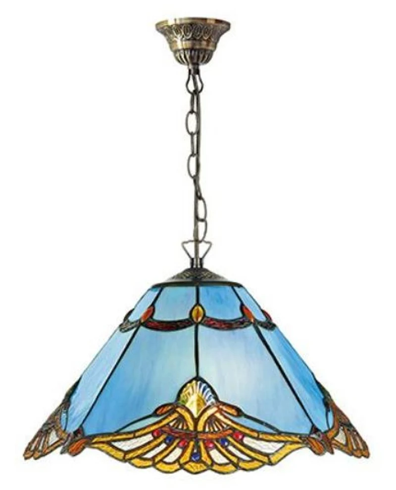 Casa Padrino Tiffany Hängeleuchte im Jugendstil Blau / Mehrfarbig Ø 40 x H. 82 cm - Handgefertigte Pendelleuchte
