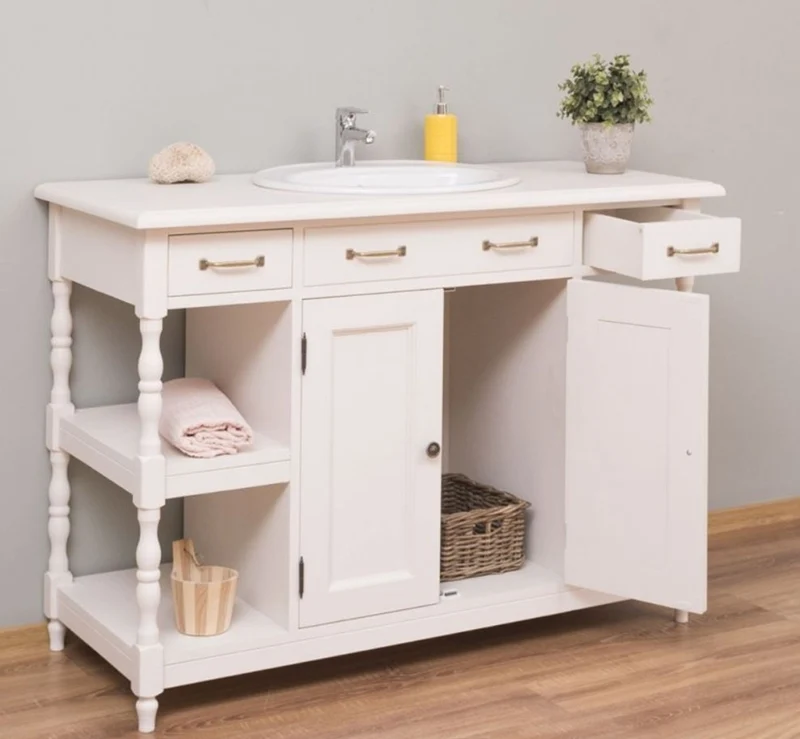 Casa Padrino Landhausstil Waschtisch Weiß 128 x 54 x H. 91 cm - Massivholz Waschbeckenschrank - Landhausstil Badezimmer Möbel