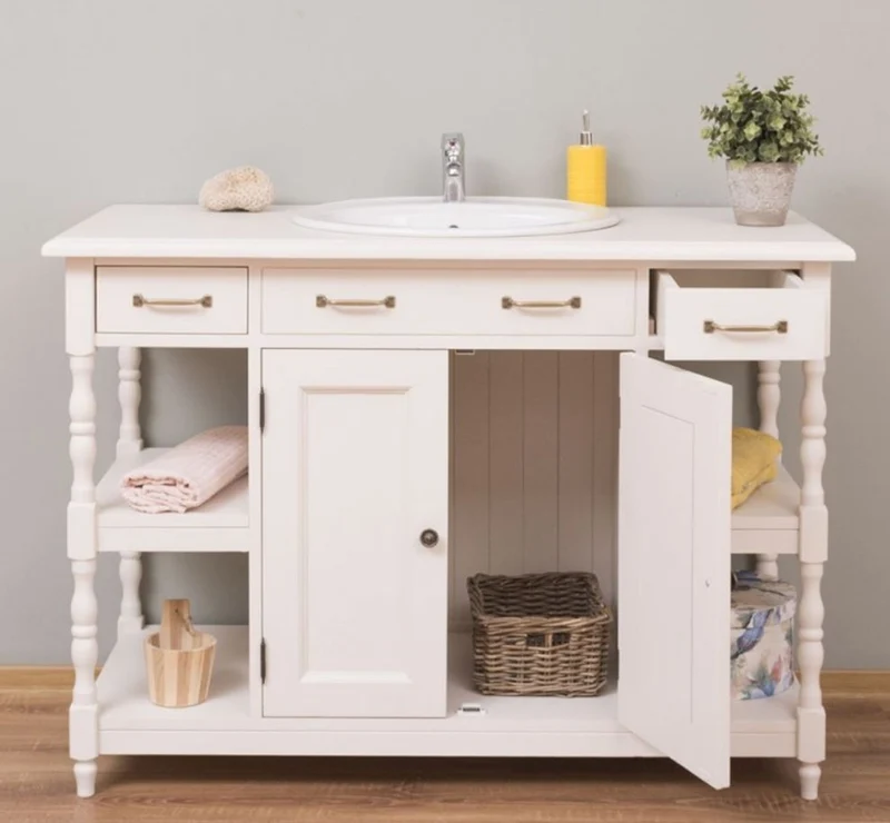 Casa Padrino Landhausstil Waschtisch Weiß 128 x 54 x H. 91 cm - Massivholz Waschbeckenschrank - Landhausstil Badezimmer Möbel