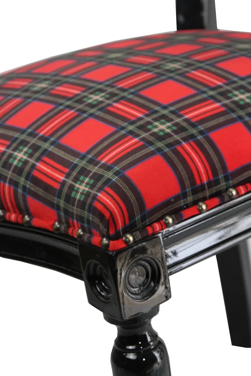 Casa Padrino Barock Luxus Esszimmer Stuhl ohne Armlehnen Schottland Karo / Schwarz Man - Designer Stuhl - Limited Edition