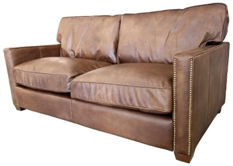 Casa Padrino Luxus Echtleder 2er Sofa im englischen Stil Braun 182 x 100 x H. 89 cm