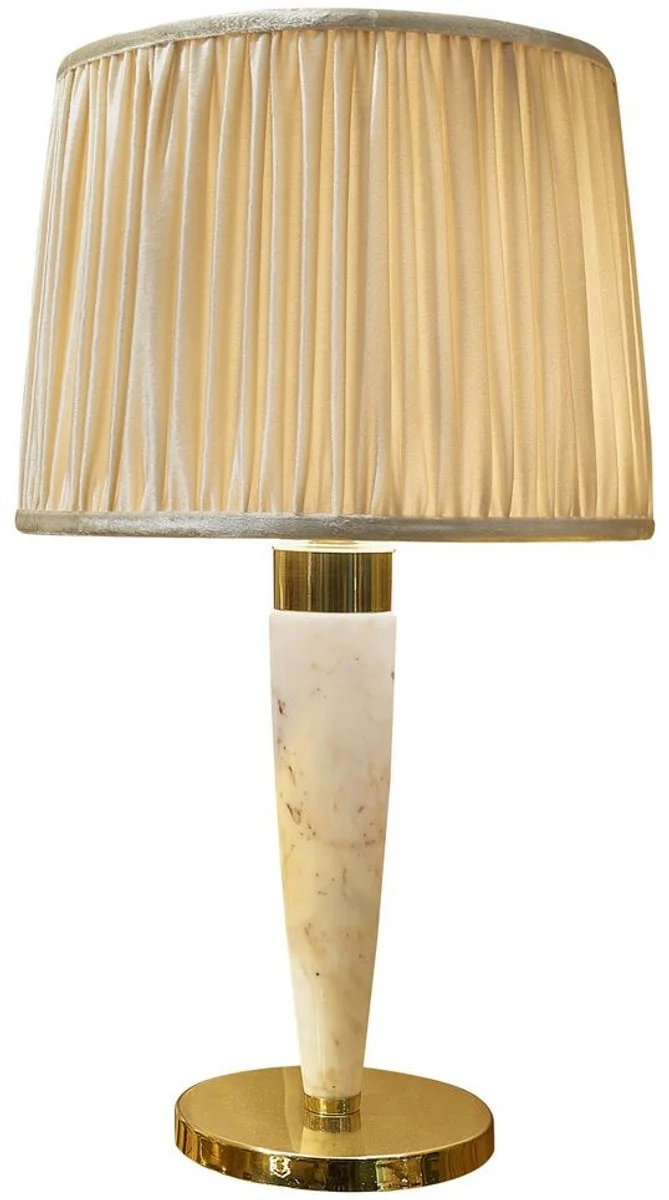 Casa Padrino Luxus Tischleuchte Beige / Gold / Taupe Ø 50 x H. 55 cm - Edle Tischlampe mit hochwertigem Estremoz Marmor - Hotel Kollektion - Luxus Qualität - Made in Italy