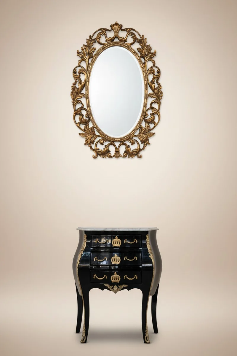 Casa Padrino Barock Kommode Pompöös von Harald Glööckler mit 3 Schubladen und Marmorplatte in Schwarz / Gold / Weiß, 63 x 41 x 78 cm