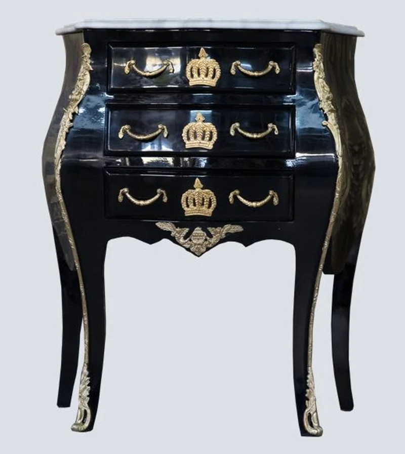 Casa Padrino Barock Kommode Pompöös von Harald Glööckler mit 3 Schubladen und Marmorplatte in Schwarz / Gold / Weiß, 63 x 41 x 78 cm