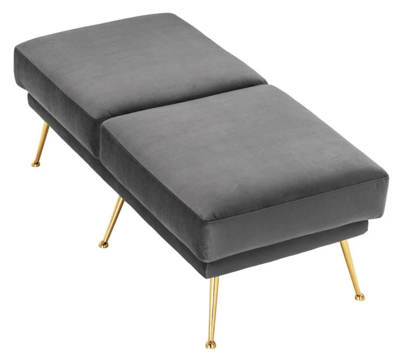 Casa Padrino Luxus Sitzbank Grau / Messingfarben 125 x 58 x H. 45 cm - Designermöbel