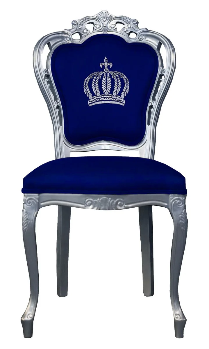 Casa Pompöös by Casa Padrino Luxus Barock Esszimmerstuhl Blau / Silber 48 x 54 x 105 cm