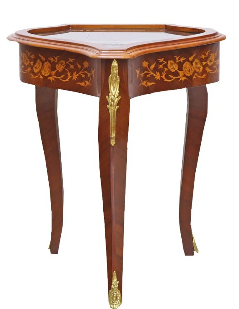 Casa Padrino Barock Beistelltisch Mahagoni Intarsien / Gold H75 x 55 cm - Ludwig XVI Antik Stil Tisch - Möbel