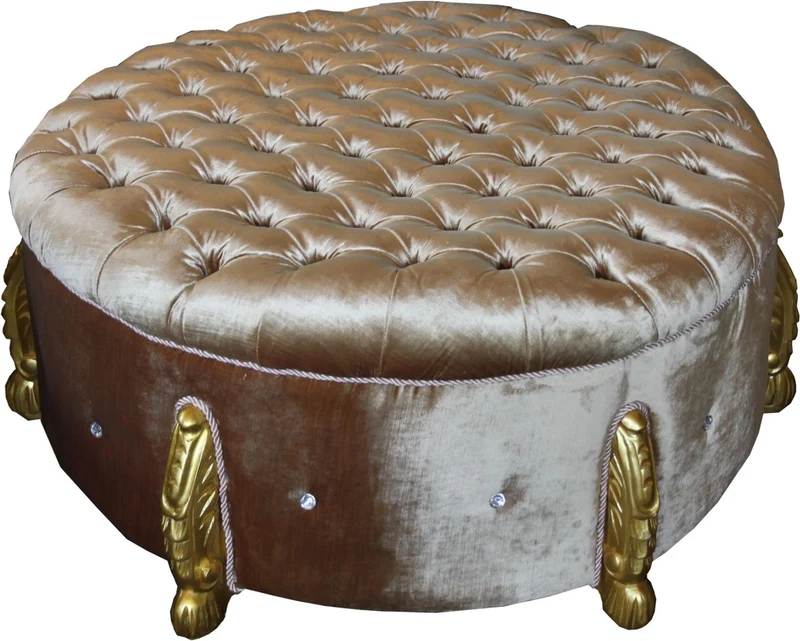 Casa Padrino riesiger Barock Rundhocker in Gold mit Bling Bling Glitzersteinen Durchmesser 107 cm - Luxus Hotel Möbel - Limited Edition