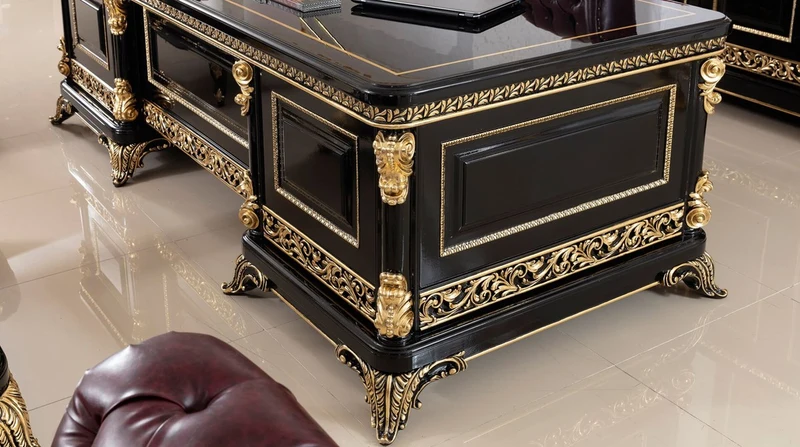 Casa Padrino Luxus Barock Büromöbel Set Bordeauxrot / Schwarz / Gold - 1 Barock Schreibtisch & 1 Barock Chesterfield Bürostuhl mit edlem Kunstleder - Prunkvolle Barock Büromöbel