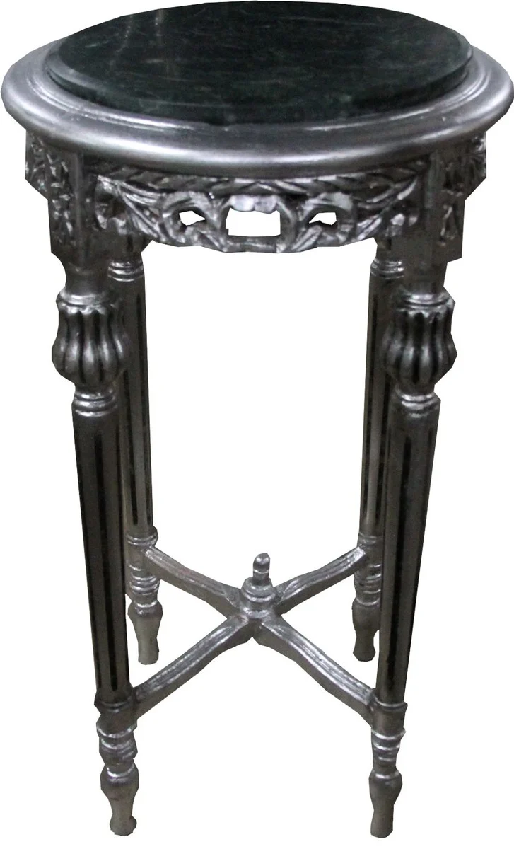 Casa Padrino Barock Beistelltisch mit grüner Marmorplatte Rund Silber 72 x 37 cm Antik Stil - Telefon Blumen Tisch