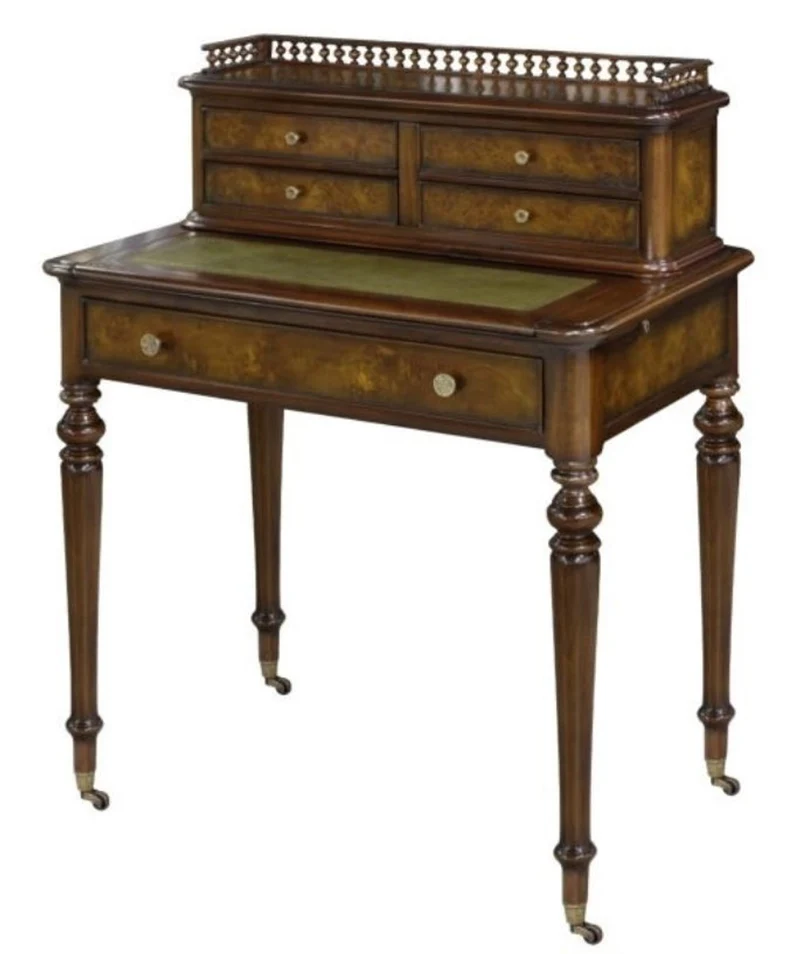Casa Padrino Mahagoni Sekretär mit 5 Schubladen Braun / Grün 79 x 50 x H. 101 cm - Luxus Qualität
