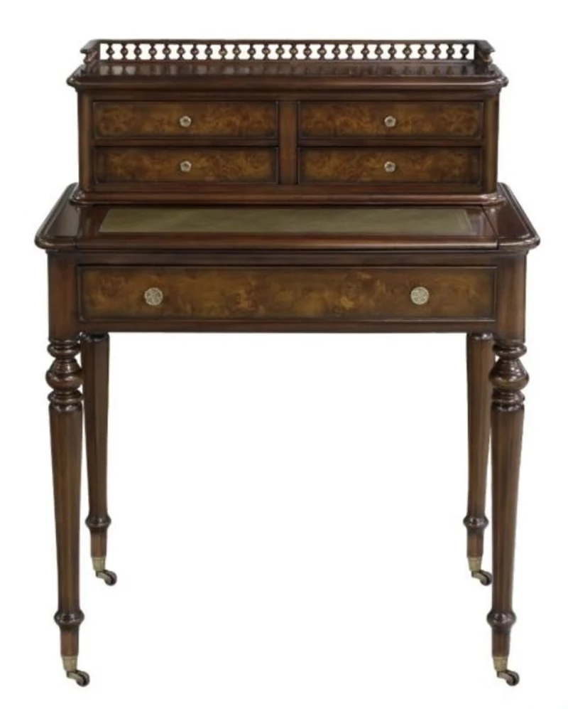 Casa Padrino Mahagoni Sekretär mit 5 Schubladen Braun / Grün 79 x 50 x H. 101 cm - Luxus Qualität
