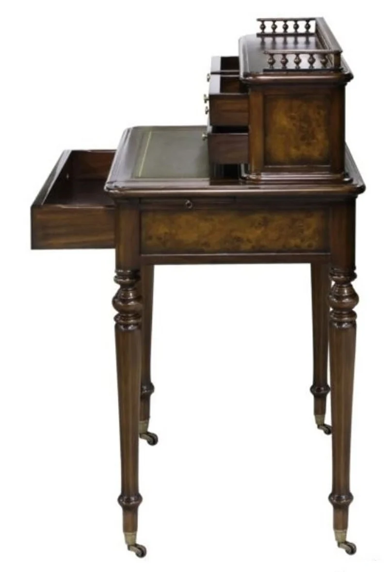 Casa Padrino Mahagoni Sekretär mit 5 Schubladen Braun / Grün 79 x 50 x H. 101 cm - Luxus Qualität