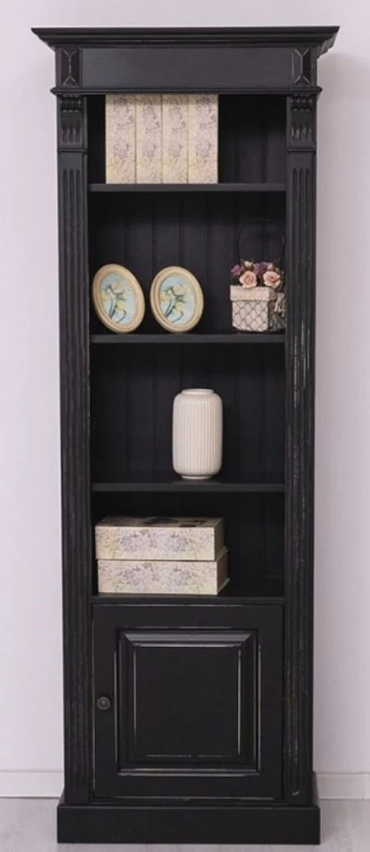 Casa Padrino Landhausstil Regalschrank Antik Schwarz 70 x 39 x H. 197 cm - Massivholz Schrank - Bücherschrank - Wohnzimmerschrank - Landhausstil Möbel