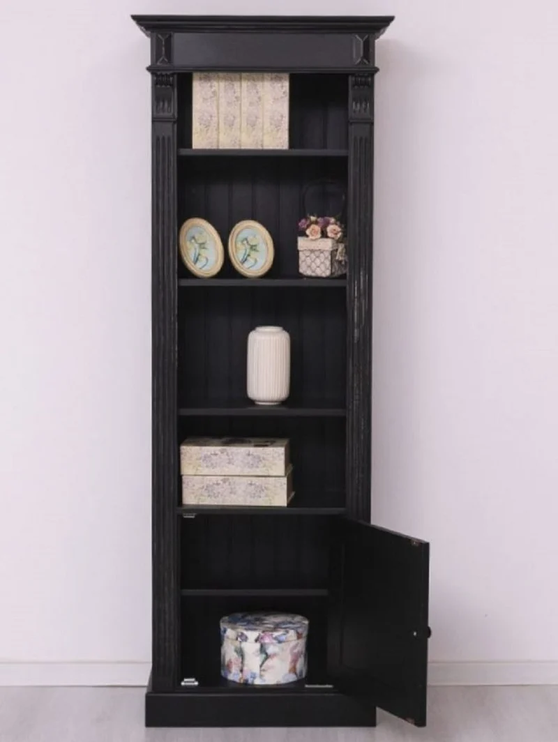 Casa Padrino Landhausstil Regalschrank Antik Schwarz 70 x 39 x H. 197 cm - Massivholz Schrank - Bücherschrank - Wohnzimmerschrank - Landhausstil Möbel