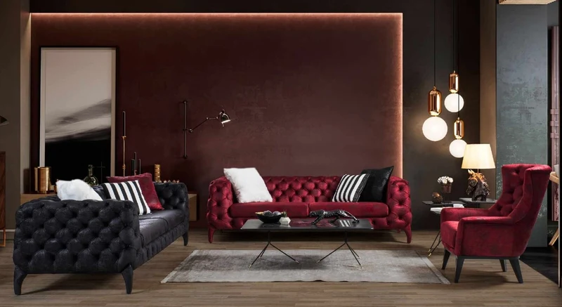 Casa Padrino Luxus Chesterfield Sessel Bordeauxrot / Schwarz 85 x 85 x H. 95 cm - Wohnzimmer Sessel - Chesterfield Wohnzimmer Möbel