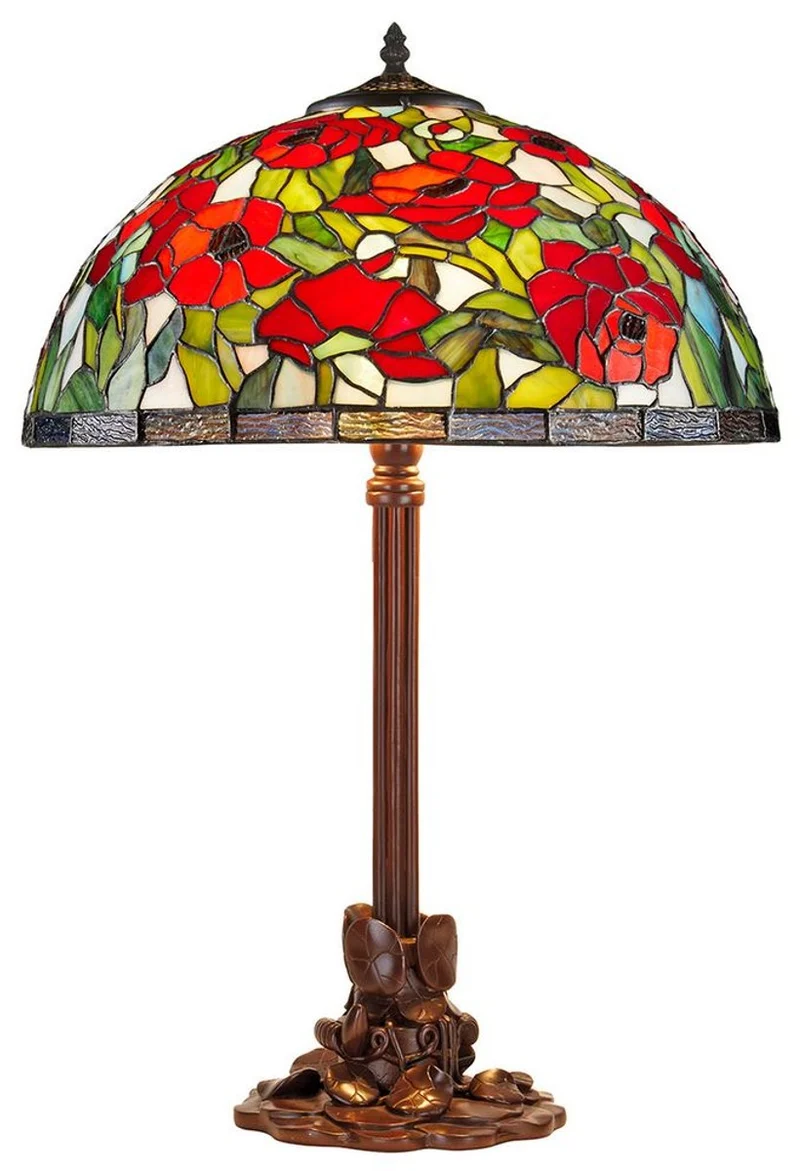 Casa Padrino Tiffany Tischleuchte Rosenmuster Bronzefarben / Mehrfarbig Ø 40 x H. 61 cm - Hockerleuchte aus 528 Glasteilen