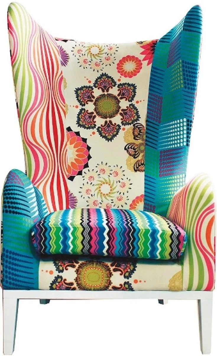 Casa Padrino Luxus Ohrensessel Barock Stil Mehrfarbig 82 x 81 x H. 134 cm - Designer Wohnzimmermöbel