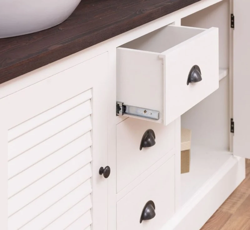Casa Padrino Landhausstil Badezimmer Set Weiß / Dunkelbraun - 1 Doppelwaschtisch & 2 Wandspiegel - Massivholz Badezimmermöbel im Landhausstil