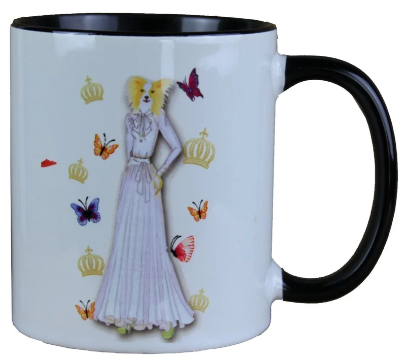 Harald Glööckler Pompöös Tasse Hund mit weissfarbenem Abendkleid - designed by Harald Glööckler