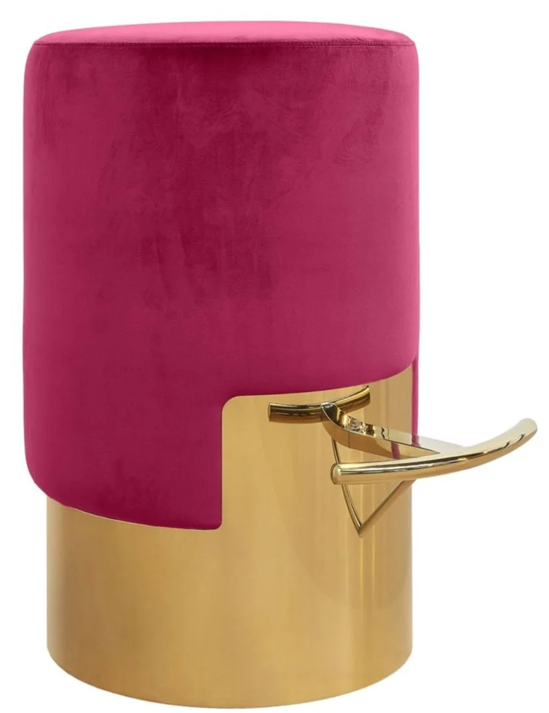 Casa Padrino Luxus Barhocker Himbeerfarben / Gold Ø 46 x H. 76 cm - Barmöbel
