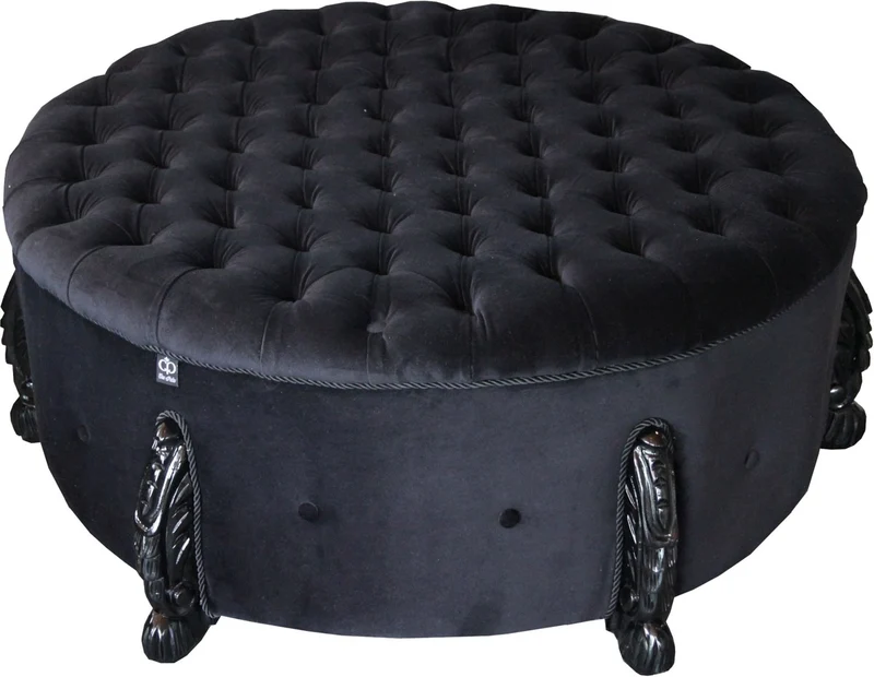 Casa Padrino riesiger Barock Rundhocker in Schwarz/Schwarz Durchmesser 107 cm - Luxus Hotel Möbel - Limited Edition