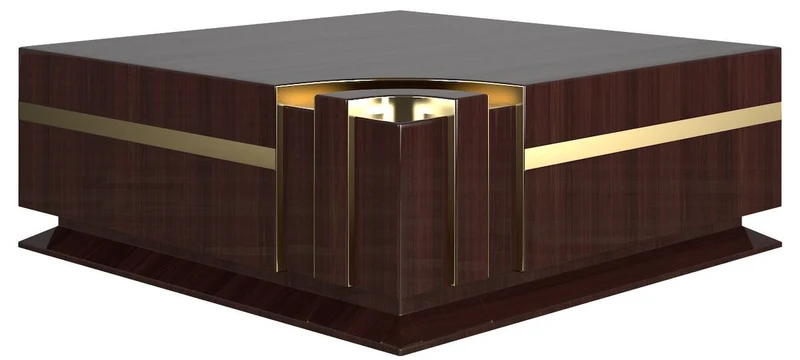Casa Padrino Luxus Art Deco Wohnzimmer Set Beige / Dunkelbraun Hochglanz / Gold - 2 Sofas & 2 Sessel & 1 Couchtisch & 2 Beistelltische - Edle Wohnzimmer Möbel - Luxus Qualität