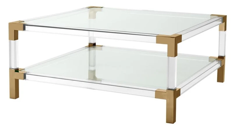 Casa Padrino Luxus Couchtisch Messingfarben / Klares Glas 100 x 100 x H. 45 cm - Wohnzimmer Möbel