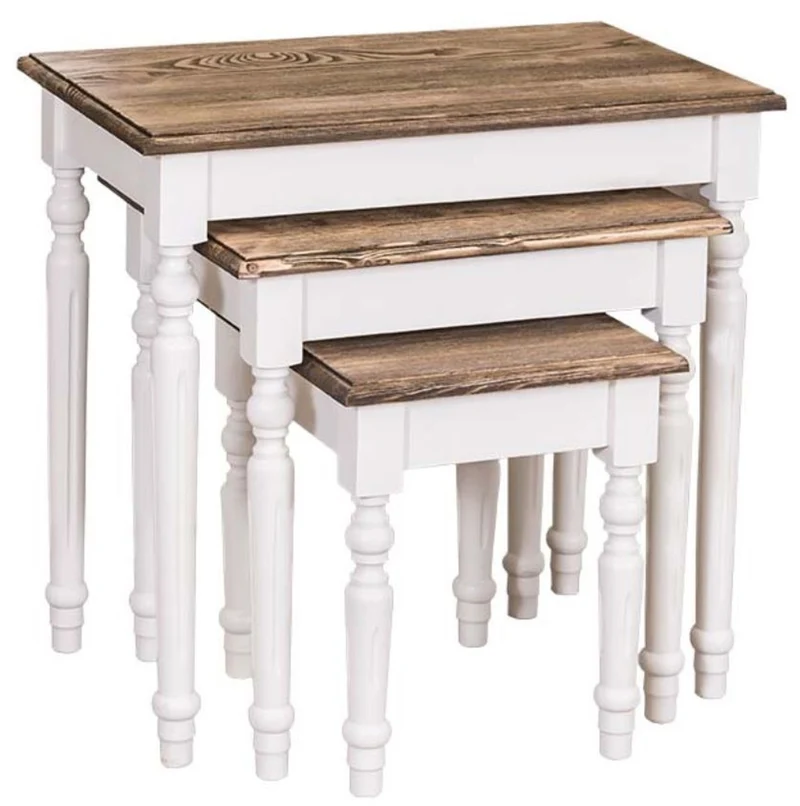Casa Padrino Landhausstil Beistelltisch 3er Set Weiß / Braun - Landhausstil Massivholz Möbel