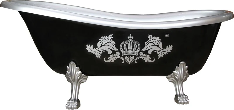 Pompöös by Casa Padrino Luxus Badewanne Deluxe freistehend von Harald Glööckler Schwarz / Silber 1470mm mit silberfarbenen Löwenfüssen