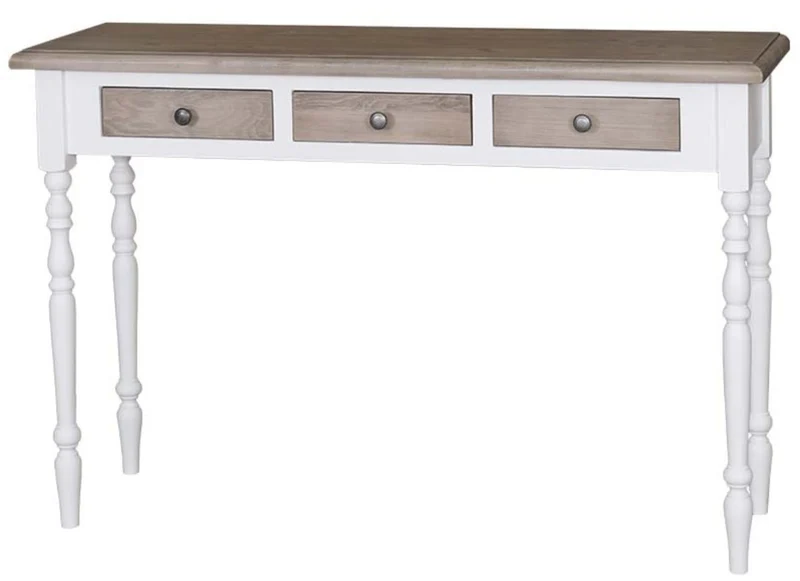 Casa Padrino Landhausstil Konsole mit 3 Schubladen Weiß / Naturfarben 120 x 35 x H. 79 cm