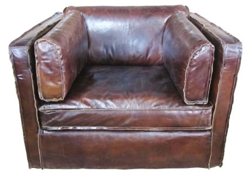 Casa Padrino Luxus Ledersessel im englischen Stil Dunkelbraun 106 x 99 x H. 73 cm - Echtleder Möbel