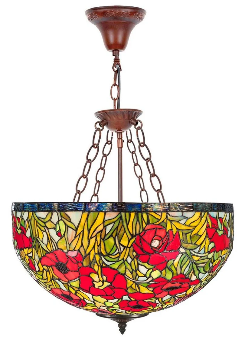 Casa Padrino Tiffany Hängeleuchte Rosenmuster Mehrfarbig Ø 50 x H. 110 cm - Handgefertigte Luxus Lampe