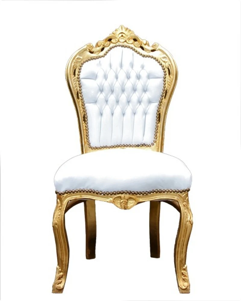 Casa Padrino Barock Esszimmer Set Gold/Weiss - Esstisch + 6 Stühle