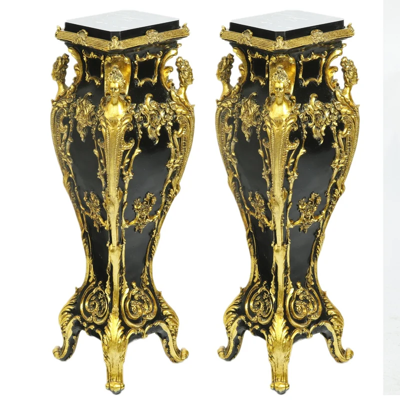 Casa Padrino Barock Marmor Säulen Set in Gold und Schwarz - 35 x 35 x H. 85 cm - 2er Set Luxus Sockel
