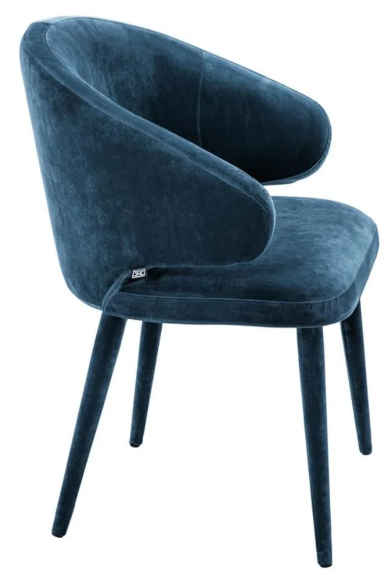 Casa Padrino Designer Esszimmerstuhl mit Armlehnen in Blau - 62 x 55 x H. 79 cm