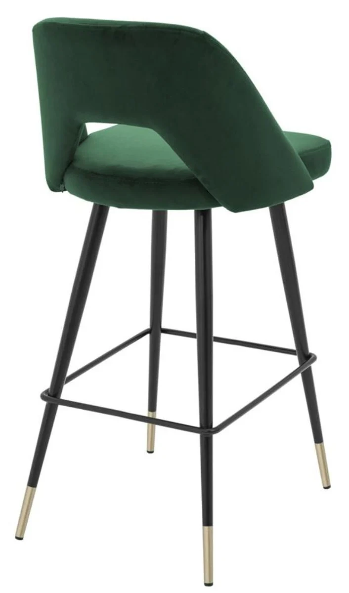 Casa Padrino Luxus Barstuhl Barhocker mit Rückenlehne in Grün / Schwarz / Messing - 50 x 50 x H. 100 cm