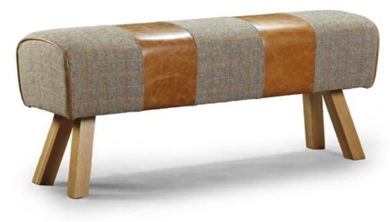 Casa Padrino Luxus Sitzbank Grau / Braun / Naturfarben 132 x 37 x H. 53 cm - Massivholz Sitzbank in Turnbock Optik - Wohnzimmer Möbel