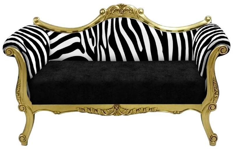 Casa Padrino Barock Sofa mit Zebra Muster Schwarz / Weiß / Gold - Handgefertigtes Wohnzimmer Sofa im Barockstil - Barock Wohnzimmer Möbel