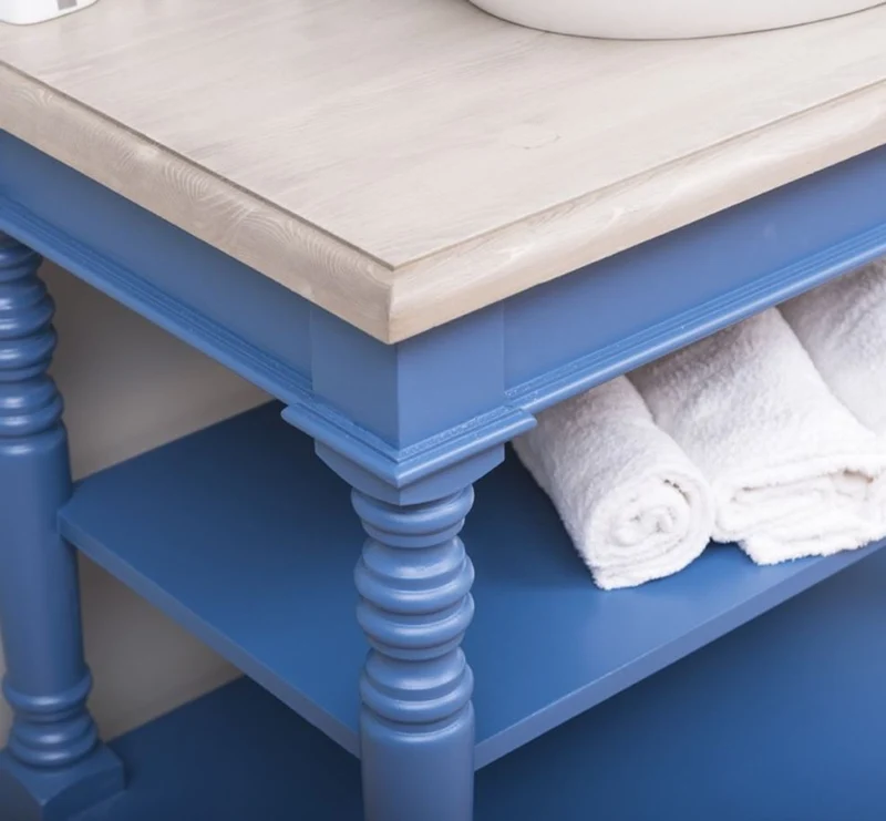 Casa Padrino Landhausstil Badezimmer Set Blau / Hellgrau - 1 Waschtisch & 1 Wandspiegel - Massivholz Badezimmer Möbel im Landhausstil