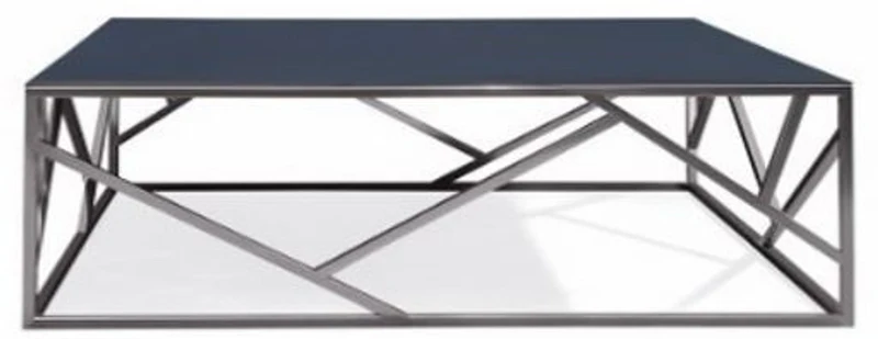 Casa Padrino Luxus Couchtisch Silber / Schwarz 125 x 125 x H. 43 cm - Quadratischer Edelstahl Wohnzimmertisch mit Glasplatte - Wohnzimmer Möbel - Luxus Qualität