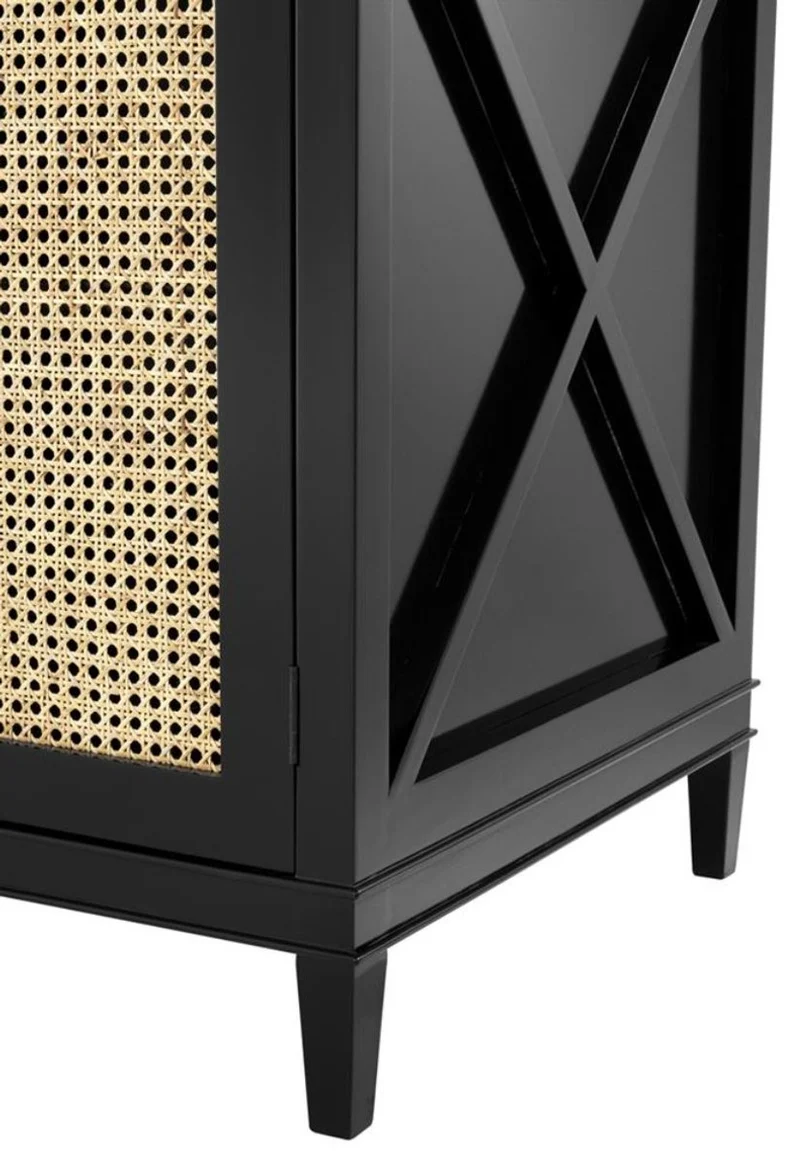 Casa Padrino Luxus Kommode Schwarz / Naturfarben 200 x 56 x H. 92,5 cm - Limited Edition