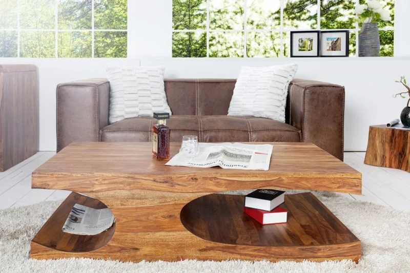 Casa Padrino Designer Massivholz Couchtisch Natur B120 x H40 x T70 cm - Salon Wohnzimmer Tisch