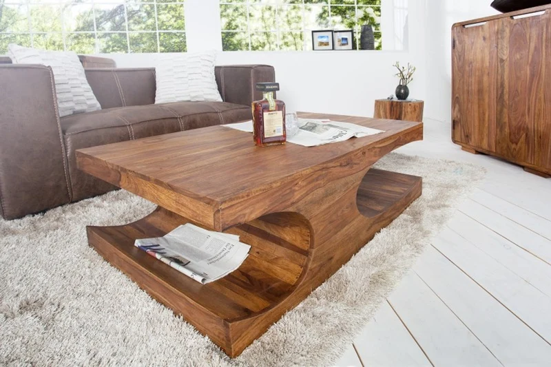 Casa Padrino Designer Massivholz Couchtisch Natur B120 x H40 x T70 cm - Salon Wohnzimmer Tisch