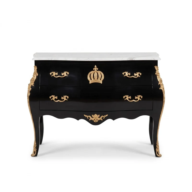 Casa Pompöös by Casa Padrino Barock Kommode mit 2 Schubladen, Massivholz, Schwarz / Gold / Weiß, 120 x 51 x 83 cm