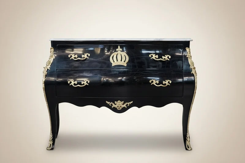Casa Pompöös by Casa Padrino Barock Kommode mit 2 Schubladen, Massivholz, Schwarz / Gold / Weiß, 120 x 51 x 83 cm