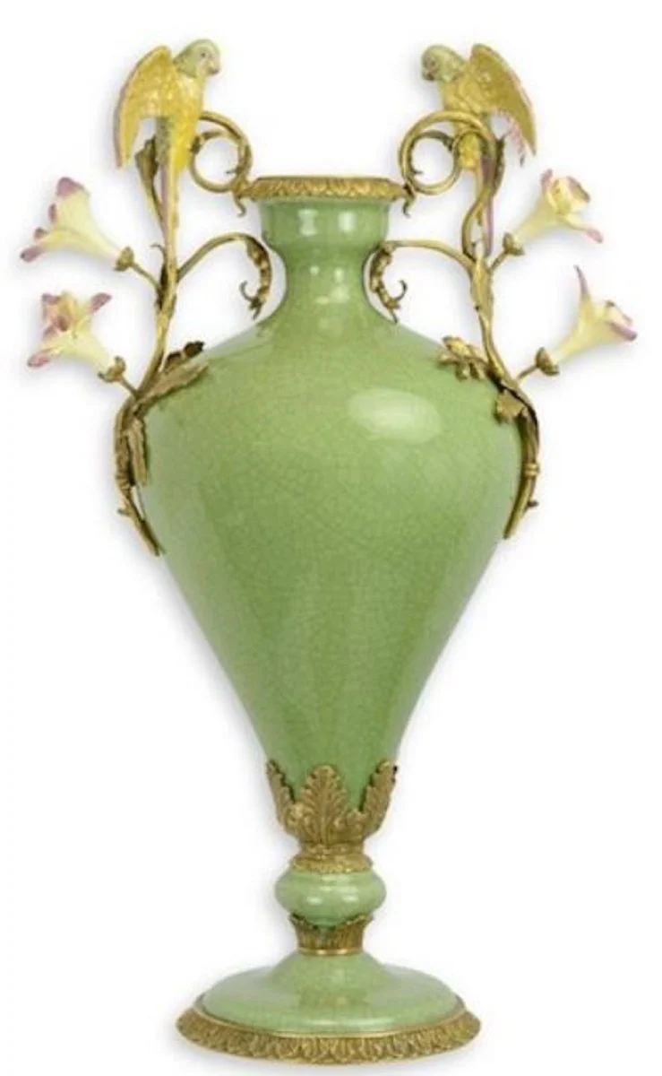 Casa Padrino Luxus Porzellan Vase mit 2 Griffen im Barock Stil, grün und bronze, Höhe 55,5 cm - Limited Edition