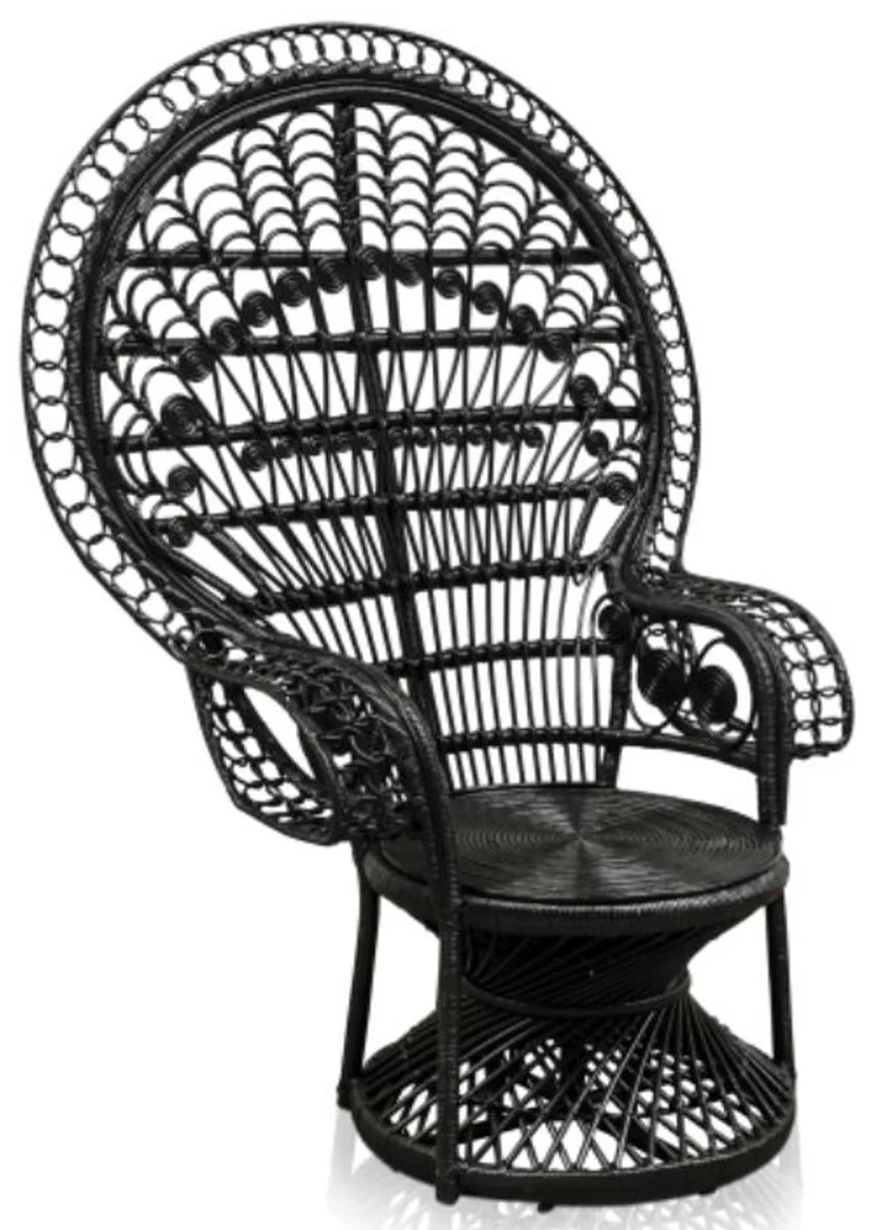 Casa Padrino Luxus Rattan Sessel Schwarz 114 x 80 x H. 150 cm - Vintage Möbel