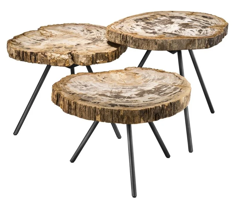 Casa Padrino Luxus Couchtisch 3er Set Braun / Rotguss - Wohnzimmermöbel